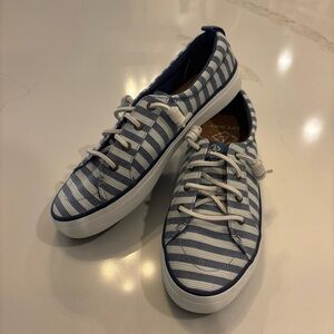 Sperry Blue and White Striped Crest Vibe Sneakers, New